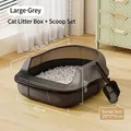 Large grey semi-enclosed cat litter box with matching scoop and high fence design - Capsule Litter Box Large / 51x41x21cm / Gray