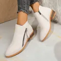 Elegant cream textured women's ankle boots with chunky heels and double zippers. - 36 / Off White