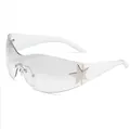 Trendy oversized rimless shield sunglasses with silver star detail for outdoor activities - Transparent Frame, Light Silver Mirror Lens
