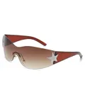 Stylish brown gradient wrap-around sunglasses featuring metallic silver star accents - Brown Frame Tea Lens