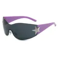 Stylish purple shield sunglasses featuring a silver star emblem for unisex outdoor wear. - Purple Frame Grey Lens