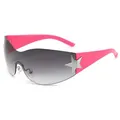 Fashionable pink shield sunglasses with silver star detail and grey gradient lens - Pink Frame, Gradient Grey Lens
