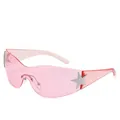Stylish pink one-piece sunglasses with silver star detail for a trendy Y2K fashion look - Transparent Pink