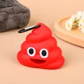 Vibrant red poop emoji shaped dog waste bag dispenser with durable black carabiner clip attachment - Red