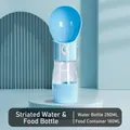 Draagbare 2-in-1 drinkfles voor huisdieren met voerbak, blauw gestreept patroon - Water- en Voerbeker [Water 250ML+Voer 180ML] / Blauw