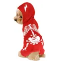 Back view of dog in red Halloween skeleton hoodie on white background - S / Glow Skeleton Pet Jumpsuit / Red