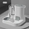 Automatic pet feeder and water dispenser set in gray, features double bowls for food and water. - 1 Piece / Gray