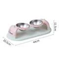 Erhöhtes Doppel-Edelstahlnapf-Set für Haustiere mit rosa Ständer und Maßen 44cm - Doppelschüssel / Grün