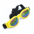 Foldable pet goggles for dogs with yellow frame and rainbow reflective lenses - Yellow