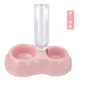 Pink pet double bowl feeder station with 500ml automatic water dispenser bottle - Pink / Bulk Packaging