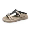 Elegante Damen Plateausandalen mit glitzerndem Strassball und schwarz-beigem Leder - 35 / Schwarz