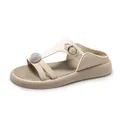 Elegante beige Plateau-Sandaletten mit Strasskugel und Schnallenriemen für Damen - 35 / Gebrochenes Weiß