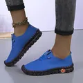 Mocassins plats confortables en cuir bleu souple avec une semelle en caoutchouc durable - 35 / Bleu
