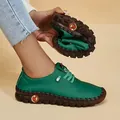 Comfortabele groene zachte leren platte schoenen met een zeer flexibele en sterke zool - 35 / Smaragdgroen