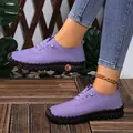 Chaussures plates en cuir souple violet confortables avec lacets pour femmes - 35 / Violet