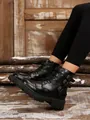 Black retro women's motorcycle boots with triple buckle straps and thick chunky sole - 38 / 3-Buckle Black