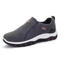 Side view of grey men's outdoor casual slip-on walking shoes with durable rugged outsole - 38 / Gray