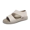 Sandalias de verano beige minimalistas con suela gruesa suave y velcro para mujer. - 35 / Blanco Roto