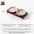 Juego de cuencos de cerámica para gatos y perros con soporte de madera de acacia - Plato Pequeño y Mediano con Soporte Doble de Bolas