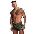 Men's athletic mesh shorts in olive green with EHCM logo for running and swimming - M / Bottoms / Green