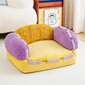 Divano in peluche per gatti con braccioli viola e schienale a quadri gialli - Giallo a Quadri Vintage / 50x40cm (Con Coperta) / Taglia S