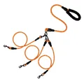 Orange reflective nylon three-way dog leash with a tangle-free swivel and foam handle - 3-in-1 / Orange