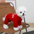 Warm red winter puppy fleece bodysuit for small dogs with four-legged protection design - S / Red
