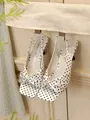 Elegant white polka dot slingback high heels featuring a delicate bow detail and slim kitten heel - 35 / White Polka Dot