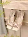 Elegant cream kitten heel sandals with bow knot detail and slingback strap - 35 / Apricot