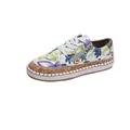 Zapatillas casuales de mujer con estampado floral, borde de corcho y cremallera lateral - 36 / Púrpura