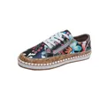 Zapatillas planas florales para mujer con entresuela de corcho, cordones y cremallera lateral - 36 / Negro Floral