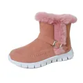 Stijlvolle roze suède winterlaarzen voor dames met warme imitatiebont en gespdetail - 36 / Roze