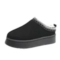 Side view of women's black platform snow boot slippers with cozy faux fur lining - 43 / Black
