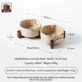 Gamelles doubles en céramique marbrée avec support en bois d'acacia pour chats et chiens - Petits Bols d'Eau Marbre + Support Double
