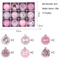 Decorative set of 12 pink Christmas ball ornaments featuring mixed textured finishes - 12 Pieces/Pack / Pink