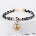 Ethnic style woven pet collar with a vintage golden bell for cats and small dogs - XS (Neck 15-20cm) / Black & White Ethnic