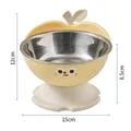 Elevated apple-shaped pet bowl with stainless steel liner and clear 15cm width dimension - Stainless Steel Bowl Set / Yellow