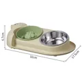 Double pet bowl with stainless steel basin and green slow feeder, 15-degree tilted design - Slow Feeder & Stainless Steel Double Bowl / Small Cat Model (32x17.5x6.7cm) / Green