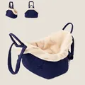 Navy blue quilted cat carrier bag with warm white plush interior and top handles - Large Size / Large Navy Blue (QS-110)