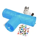Blaues T-förmiges faltbares Katzentunnel-Spielzeugset mit vielen interaktiven Katzenbällen - Blauer Tunnel (Mit 20-Teiligem Spielzeug-Set)