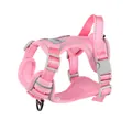 Side view of a pink breathable mesh dog harness with reflective straps and top handle. - S / Vest Harness Only / Pink