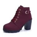 Elegant burgundy women's chunky high heel lace-up ankle boots with side buckle - 35 / Burgundy