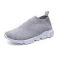 Breathable light grey flyknit slip-on sneakers for women with chunky white sole - 36 / Gray