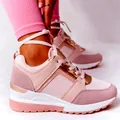 Fashionable women's pink platform sneakers with rose gold accents for casual running - 36 / Pink