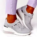 Women's stylish grey platform wedge sneakers with silver metallic trim and white soles - 36 / Gray