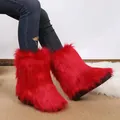 Eleganti stivali da neve rossi in ecopelliccia per donna a metà polpaccio con peluche - 36 / Rosso