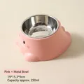 Pink dinosaur pet bowl with stainless steel insert and neck-protecting tilted mouth. - Dinosaur / Stainless Steel Inner / Pink