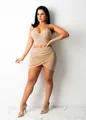 Ensemble deux pièces sexy nude avec strass brillants pour soirée en club - S / Top et Bottom / Abricot