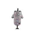 Winter padded gray hooded pet dog coat featuring colorful dachshund print patterns - S / Gray