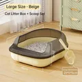 Large beige semi-enclosed cat litter box with scoop set and splash-proof high fence - Capsule Litter Box Large / 51x41x21cm / Beige